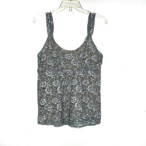New York & Company Floral Lace Tank Top Gray Silver Large
